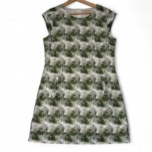 SM Wardrobe Dress Women's Size L Sleeveless Green Palm Leaf Print Round Neck